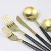 Jankng 20-bitars dinnerware service för 4 ros guld svart 304 rostfritt stål bestick kniv gaffel silvervaror middag porslin