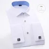 Long Sleeve Men's Shirts Formal Solid Color Men Dress Shirt French Cuff Cutaway Collar Pocket Male Clothes Dinner Wedding Spring