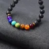 Neue Black Lava Naturstein Armbänder 7 Reiki Chakra Healing Balance Perlen Armband für Männer Frauen Stretch Yoga Schmuck