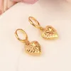 Ethiopian14 k Solid Fine Yellow Gold Filled love heartset Orecchini pendenti con catena Orecchini africani Sposa matrimonio Fiore Bijoux