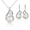 Kvinnor kristall pärla hängsmycke halsband örhänge set smycken silver pläterad kedja uttalande halsband smycken sätter gåva till tjej dam billigt