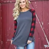 Plus Storlek 4XL 5XL Långärmad T-shirt Gitter Ptinted New Fashion Trend Casual Bomull Blanda Kvinnor Patchwork Casual Toppar Kläder