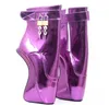 Mulheres 7 "/ 18 CM Extrema Salto Alto Pony Wedge Ballet Ankle Boots Ouro Líquido Sexy Homem Fetiche Cadeados Exóticos Pole Dance Boots para Personalizado