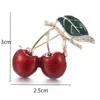 Amazing Gold Color Alloy Red Cherry Brooch Stunning Clear Diamante Enamel Fruit Broach Pin Women Scarf Corsage Lapel Pin
