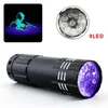 Mini AlumMinum UV ULTRA VIOLET 9 LED TORCIA LUCE NERA Lampada a torcia super luminosa Rilevatore di denaro portatile