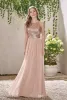 Elegante neue Brautjungfernkleider in Roségold, A-Linie, Spaghetti, rückenfrei, Pailletten, Chiffon, preiswert, langes Strandkleid für Hochzeitsgäste, Trauzeugin von Ho268Y