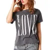 Darmowa Wysyłka 8 Style Kobiety Okrągły Kołnierz T Koszulka Loose Love Letter Print Casual Kobieta Off Ramię Krótki rękaw T-shirt