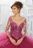 Robes de quinceanera vintage paillettes appliques en dentelle à manches longues Boule de boule bleue en tulle plus taille 15 robes 6911340