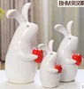 Familie keramiek wit konijn home decor ambachten kamer decoratie handwerk ornament porselein dierlijke beeldjes decoraties