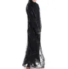 Moda Kobiety Cekiny Haft Koronkowa Perspektywa Abaya Muzułmańskie Kobiety Długa Cardigan Szyfonowa Bluzka Turecka Odzież islamska A870