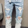 Kowaunkeenly 2018 new arrival Men's printed Slim Denim Jeans,Fashion hole contrast color jeans pencil pants,size 28-34.