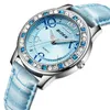 Frau casual leuchtende uhr wasserdichte damen sportuhren lederband blau strass zifferblatt relogio dress quarz armbanduhr