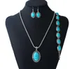 Moda Akcesoria Vintage Biżuteria Trzy kawałki Zestaw owalny Blue Turquoise Naszyjnik Kolczyki Zestaw Bransoletki