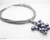 Nouveau collier pendentif en cuir gris naturel noir perle de culture d'eau douce 17.5"