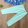 Moda Bambini Neonata Dinosauro Spalle scoperte Pantaloni Fascia 3 pezzi Set Abiti Blu Abbigliamento per bambini Abbigliamento per bambini 6M-5Y