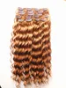 Brasilianskt klipp i humant Virgin Curly Hair Extensions Remy Blonde 27 # Klipp i hårförlängningar 120g En uppsättning