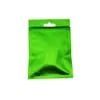 8,5 * 13cm 100pcs / lot grön matt aluminiumfolie klar plast dragkedja väska Värme förseglingsbar dragkedja frostat klart plastfront med hänghål