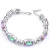 Presente de casamento Luckyshines clássico Oval do arco-íris Natural Mystic Topaz Gemstone prata 925 Pulseira banhado Bangle Rússia Bracelet Jóias