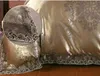 Conjunto de cama de luxo Gold Silver Café Jacquard Queen / King Size Steen 4 Pcs Algodão Silk Lace Duvet Capa de Cama CNY629