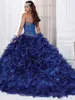 Fascinating Beading Ball Gowns Organza Party Gowns Vestido De Festa 2018 New Sexy Arriving Dark Blue Off the Quinceanera Dresses