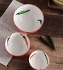 Handmålad vegetabilisk motiv Keramisk skål Relief Spiral Struktur Japanasilskålar för ris spannmålssoppa nudelsallad