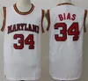 College 34 Len Bias Maillots Hommes Basketball Université 1985 Maryland Terps Maillots Équipe Rouge Jaune Blanc Extérieur Sport Respirant