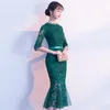 New Arrival 2020 Black Red Green Cheap Lace Chinese Cheongsams With Half Sleeves Sash Mermaid Party Prom Dresses Custom Made