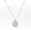 Mode Waterdrop Natuursteen Turuoise Druzy Necklace Gold Metal Long Chain Sweater Ketting Geometrische Sieraden