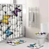 8 Types 4Pcs Set Bathroom Non-Slip Pedestal Rug + Lid Toilet Cover + Bath Mat+Shower curtain