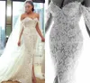 2018 Mermaid Wedding Dresses Off Shoulder Cap Sleeves With Wrap Beads Pearl Lace Front Split Long Beach Country Behomain Custom Bridal Gowns