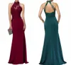 Free Shipping New High Quality Formal Evening Dresses Dark Green Elegance Halter Lace Sleeveless Backless Fishtail Prom Dresses HY142