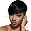 Feng zhong piao Toptan Kısa Siyah Peruk Brezilyalı Bakire Saç Düz Sentetik Saç Peruk Siyah Kadınlar Için Tam Peruk Pixie Cut Saç