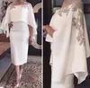 Jewel Tea Length White Applique Madre de la novia con envoltura Vestidos elegantes para ocasiones especiales Vestidos de noche vintage