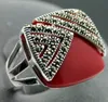 Noble Red Carved Lacquer Marcasite 925 Sterling Silver Square Ring710 örhängen Pandent smyckesuppsättningar2925501