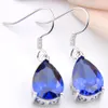 10prs LuckyShine Classic Fashion Fire Drop Blue Topaz Gemstone Silver Dingle Earrings for Women Dingle Earrings286e