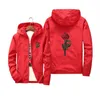 Red Rose Printed Casual Jackets Men Women Hooded Windbreaker Male Female Solid Color Embroidery Coats Asian Size S-7XL