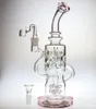 hot 11.5"Thick glass FTK pink glass recycler bong bubbler with sprinkle perc recycle system unique water pipe banger nail 14.4mm joint