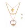 Princess Bride Bridesmaid Romantic Wedding Creative Necklace Earring Set Fashion Luxury Crystal Charm Goldplated Silver Heart Accessories