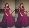 2019 Grape Prom Dress Dubai Arabic A Line Long Sleeves Lace Formal Holidays Wear Graduation Evening Party Gown Custom Made Plus Size