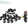 Fairgreat 6bundles Remy vague de corps de cheveux humains droite avec fermeture Bundles de cheveux humains avec fermeture de dentelle brésilienne extensions de cheveux humains