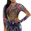 Grande taille femmes Tribal tatouage impression maille combinaison barboteuse curvy africain aztèque body célébrité Catsuit survêtement combinaison1332J