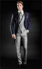 Commercio all'ingrosso - Design personalizzato con risvolto a punta blu navy frac da uomo, abiti da sposo in smoking da sposa (giacca + pantaloni + cravatta + gilet) NO; 298