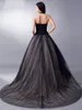 Black And Nude Ball Gown Gothic Wedding Dresses Halter Tulle Open Back Applique Beads Sequin Sweep Train Cheap Long Plus size Bridal Gown