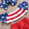 Ropa de bebé 2018 Nuevas ventas calientes Niño pequeño Bebé niña Manga corta Estrella Bandera Impreso Crop Tops + Shorts + Bowknot Diadema Verano 3 piezas Traje