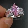 Choucong Classic Jewelry Marquise Cut Pink stone 5A Zircon stone 925 silver Wedding Band Ring Set Sz 5-11 Gift
