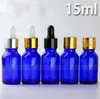 15 ml botellas de cuentagotas de vidrio azul con tapas de oro negro ojo gotero gotas de aceite de aromaterapia botellas de embalaje 780pcs / lot