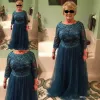 Elegante pavão azul mãe dos vestidos de noiva manga comprida barco pescoço de tule até o chão mãe do noivo vestidos plus size noite vestidos
