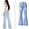 Frauen Zerrissene Flare Jeans Für Frauen Tief Blau Breite Bein Vintage Dünne Denim Hosen Junge Pantalones Mujer Frau