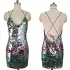 Zomer Sequin Mini Dress Europees Amerikaans Shining Goede Kwaliteit Dames Nachtclub Pailletten Sexy Club Jurk Porno Backless Hot Mini Dress