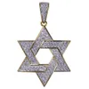 Hip Hop Men Gold Color Star Of David Plated Necklace Micro Pave Iced Out CZ Stone Pendant Necklaces with Rope Chain